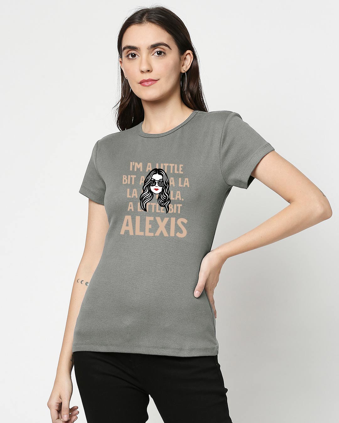 Shop Little Bit Alexis Half Sleeve Printed T-Shirt Meteor Grey-Back