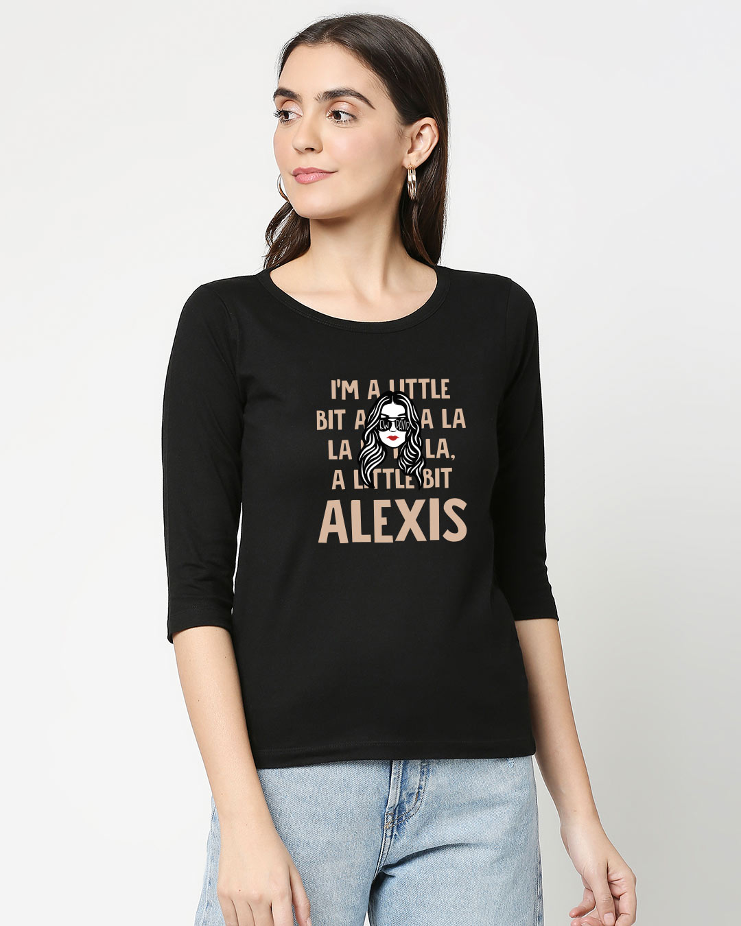 Shop Little Bit Alexis Round Neck 3/4 Sleeve T-Shirt Black-Back
