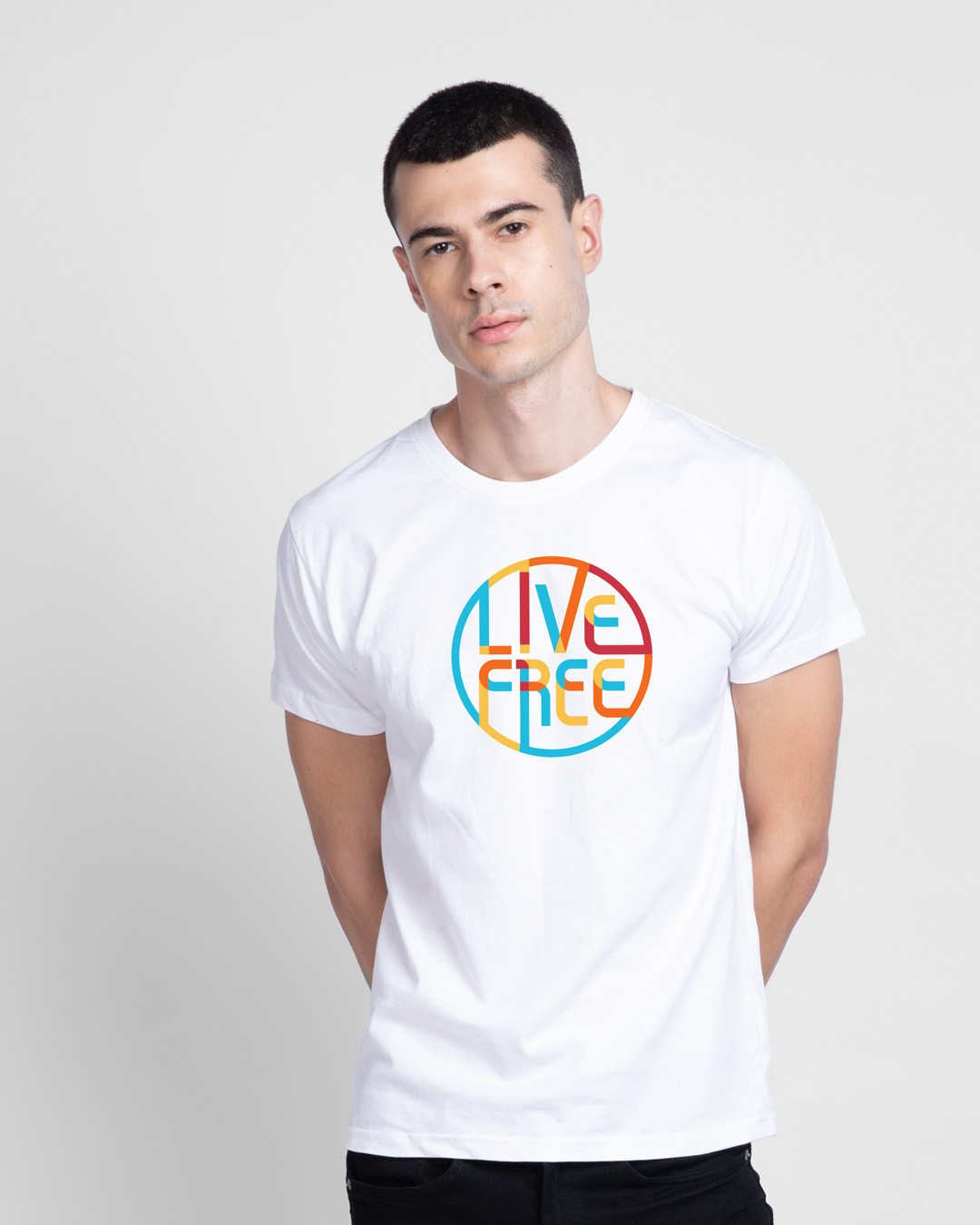 

Live Free Colorful Half Sleeve T-Shirt Men' Printed T-Shirts Bewakoof.com, White