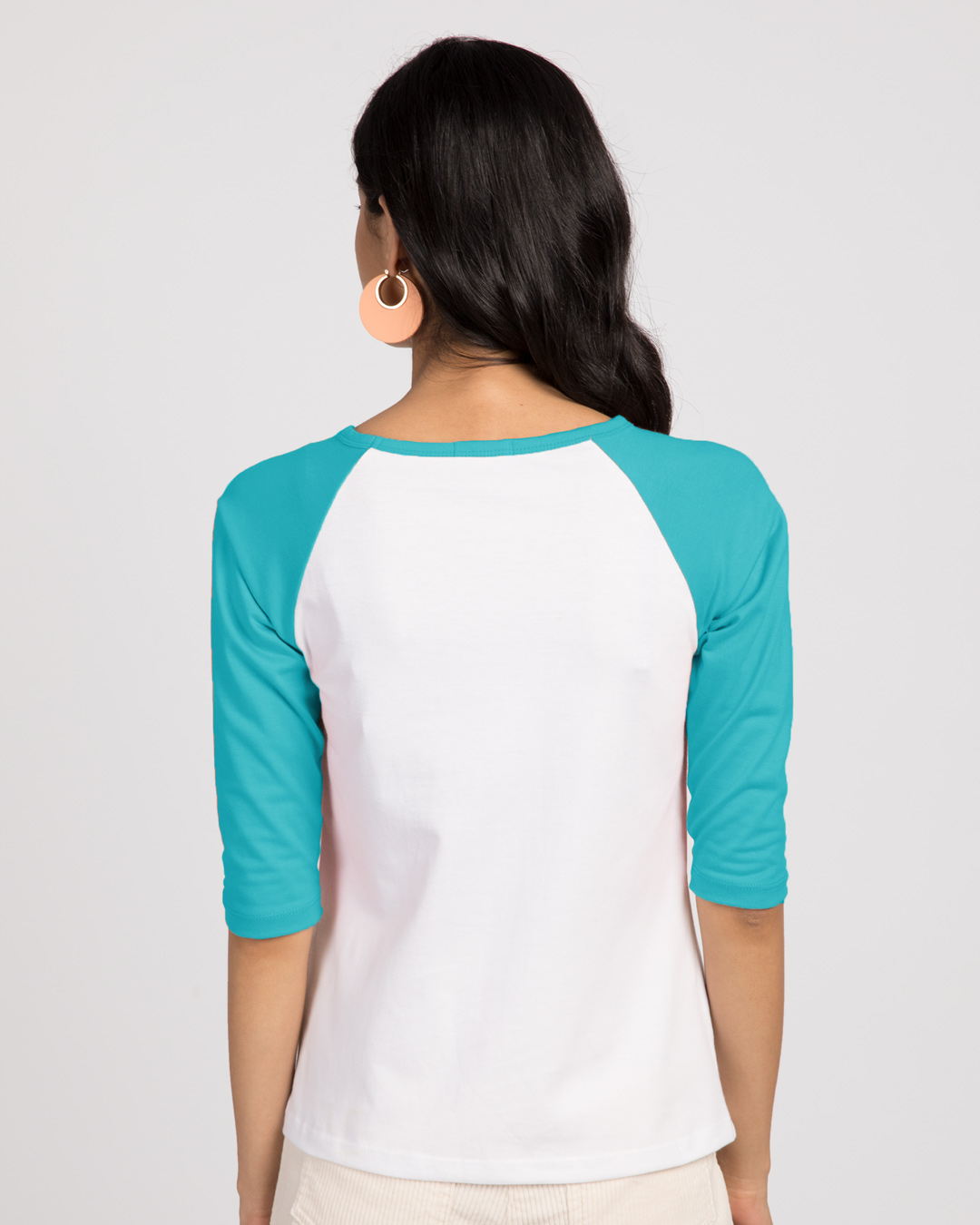 Shop Women's Blue & White Live Laugh Love Strip 3/4th Sleeve Slim Fit Raglan T-shirt-Back
