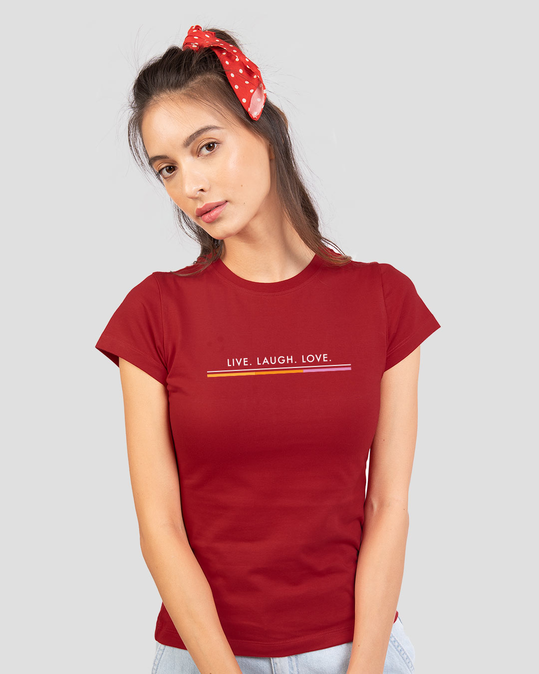 Shop Live Love Strip Half Sleeve Printed T-Shirt Bold Red-Back