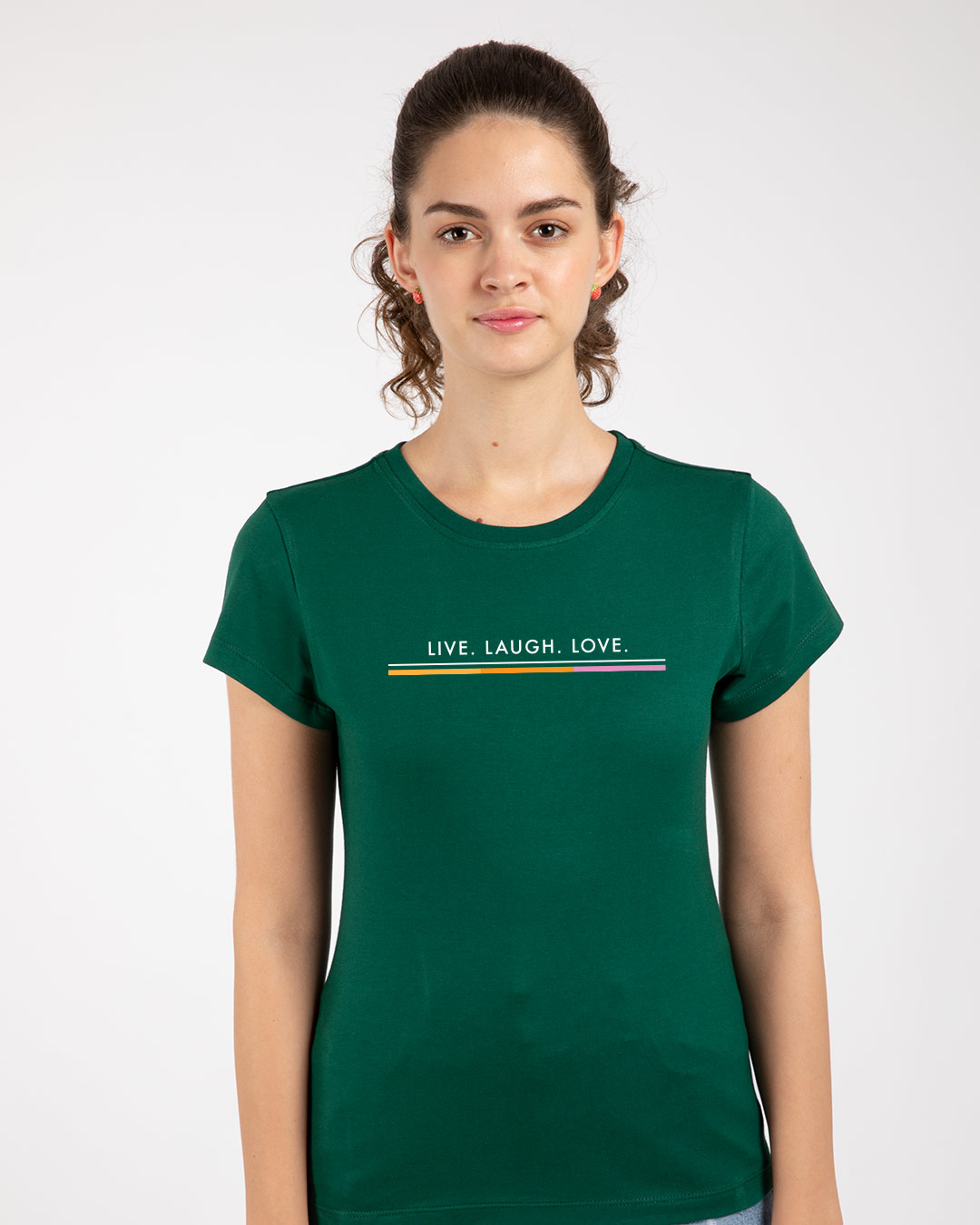 Shop Live Love Strip Half Sleeve Printed T-Shirt Dark Forest Green-Back