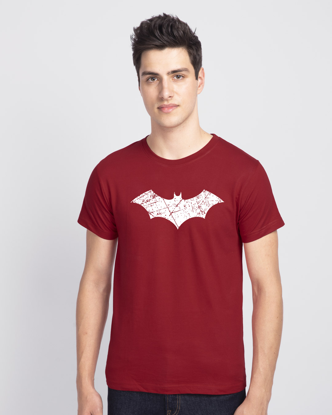 Shop Men's Red Logo Batman Glow in Dark Graphic Printed T-shirt-Back