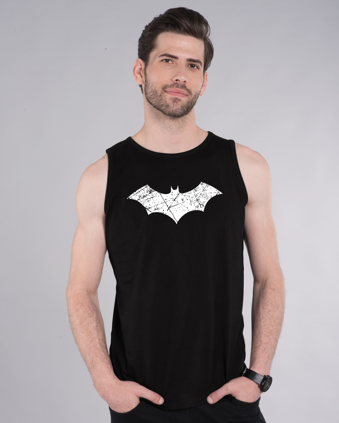 Buy Men's Black Batman Logo Graphic Printed Vest Online at Bewakoof