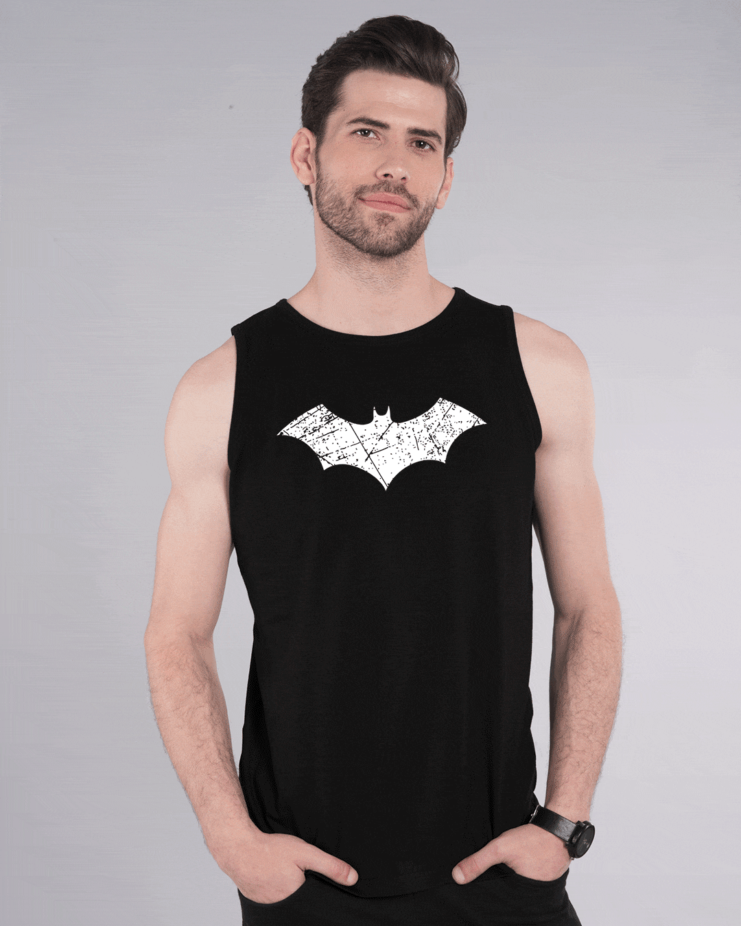 

Logo Batman Glow In Dark Vest (BML) Men' Printed Round Neck Vest Bewakoof.com, Black