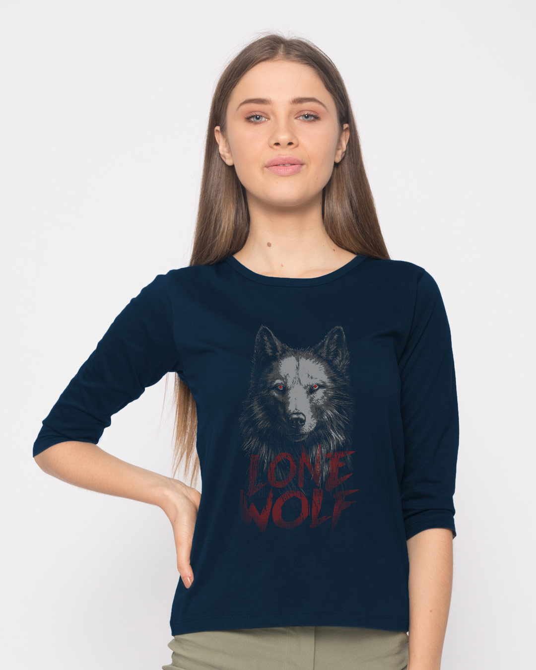 Buy Lone Wolf Round Neck 3/4th Sleeve T-Shirt for Women blue Online at ...
