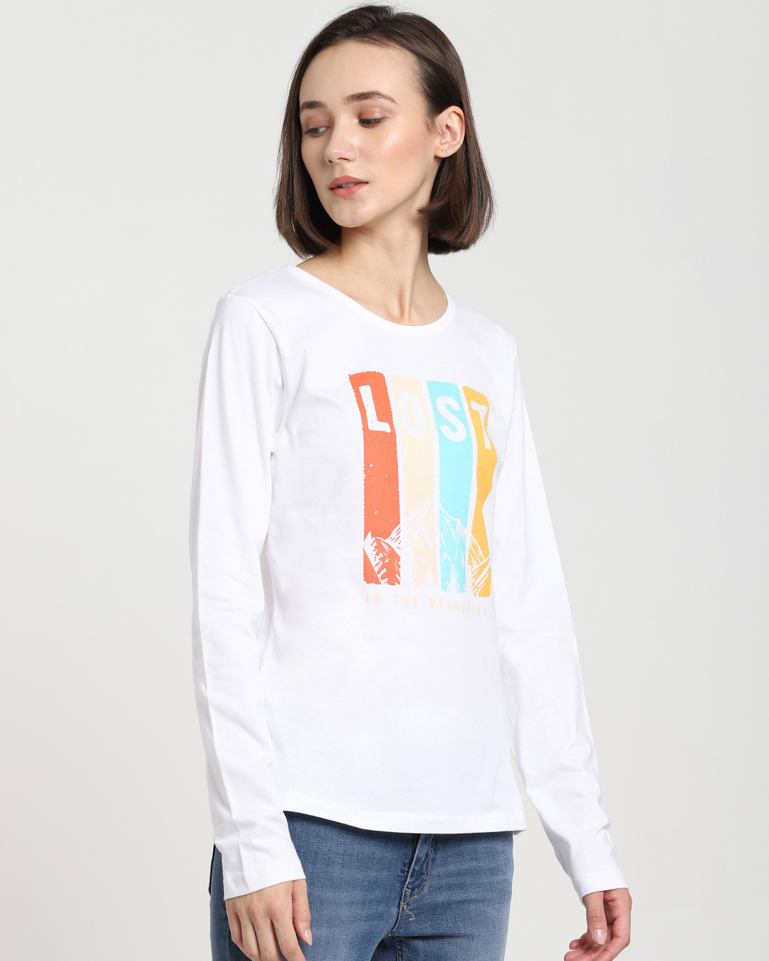 Shop Women's White Lost In The Mountain Graphic Printed T-shirt-Back