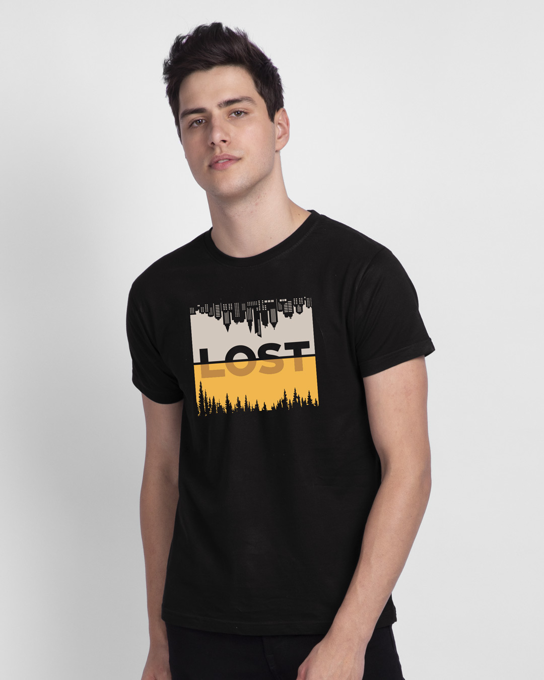 

Lost In Time Half Sleeve T-Shirt Men' Printed T-Shirts Bewakoof.com, Black