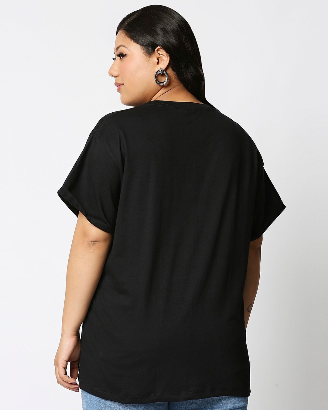 Shop Women's Black Lost Mountains Graphic Printed Plus Size Boyfriend T-shirt-Back