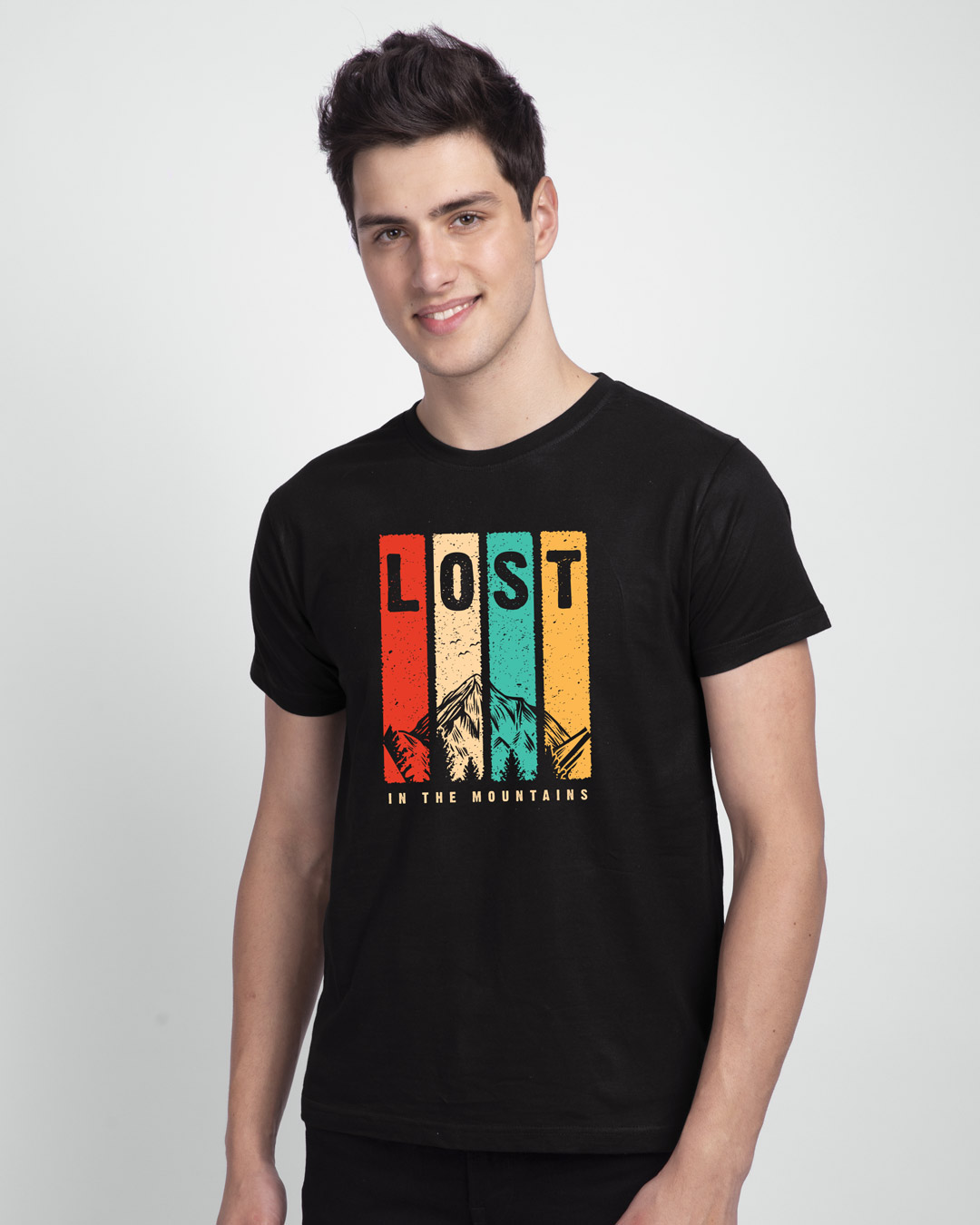 

Lost Mountains Half Sleeve T-Shirt Men' Printed T-Shirts Bewakoof.com, Black