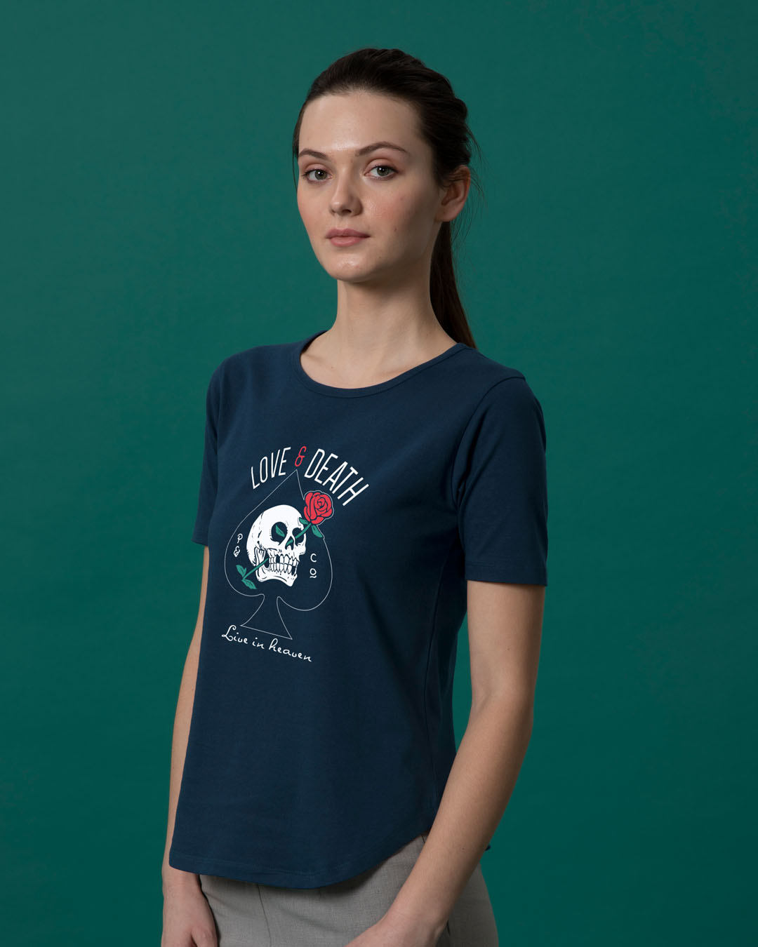 Shop Love And Death Basic Round Hem T-Shirt-Back