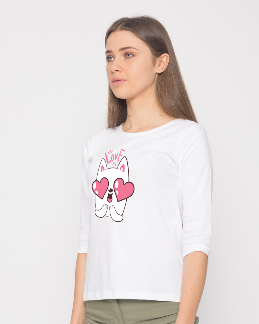 Shop Love Cat Round Neck 3/4th Sleeve T-Shirt-Back