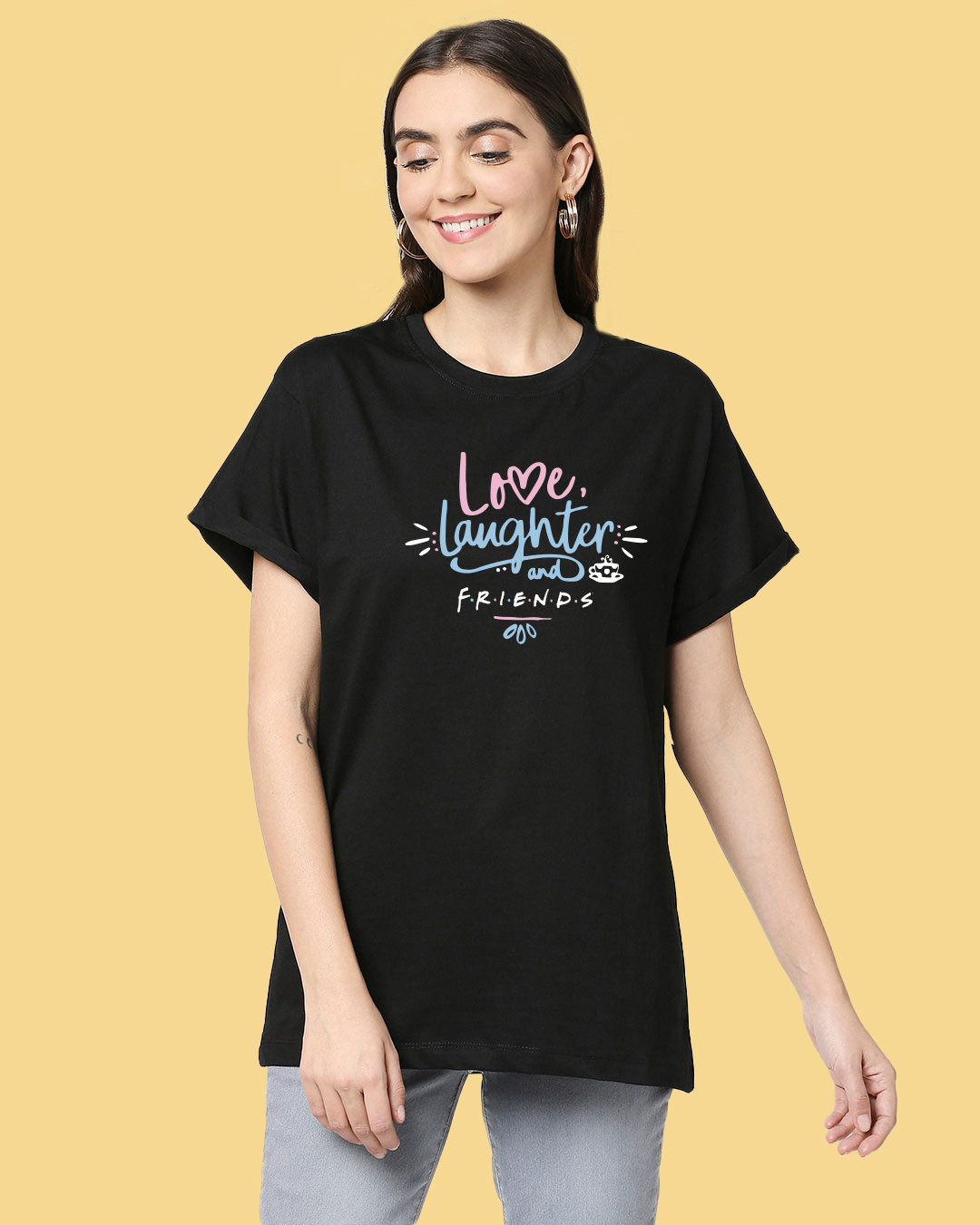 Love Friends Boyfriend T-Shirt Black 