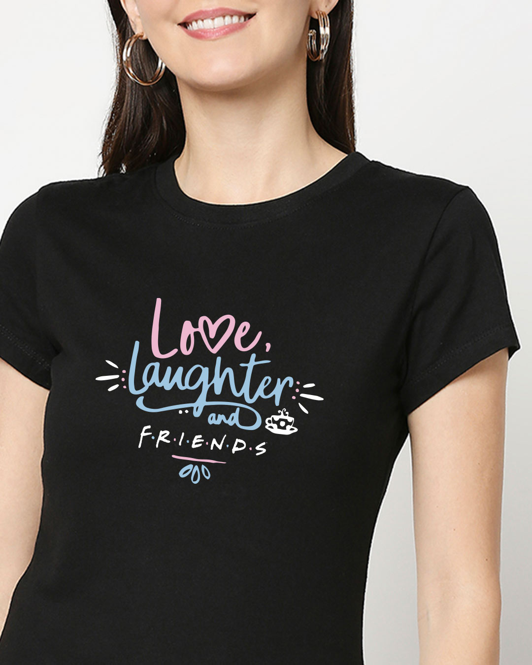 Shop Love Friends Half Sleeve Printed T-Shirt Black-Back