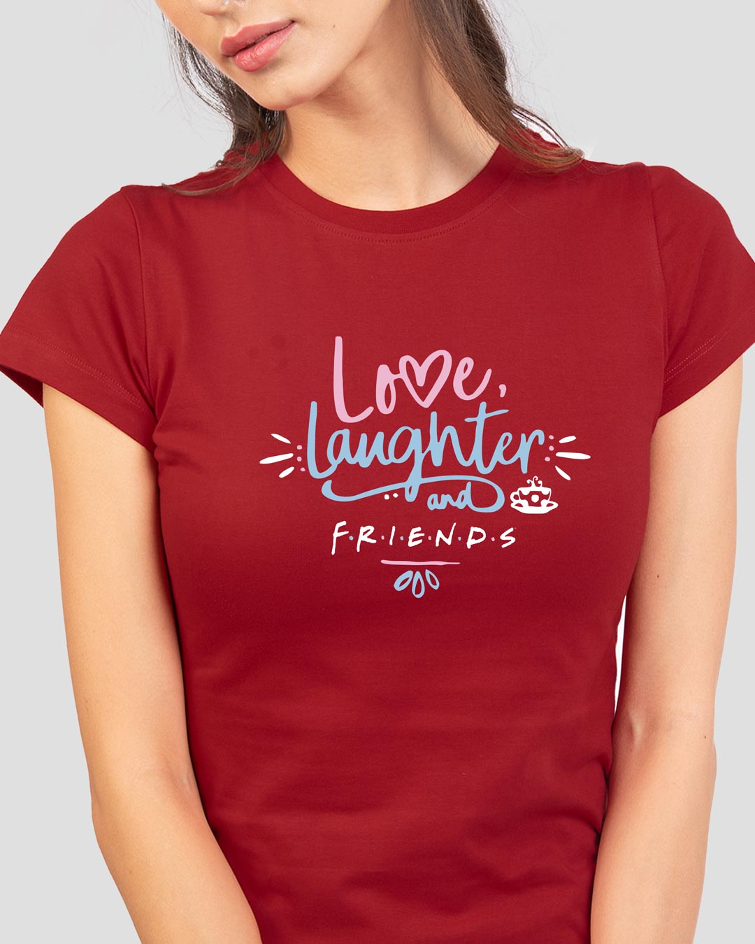 Shop Love Friends Half Sleeve Printed T-Shirt Bold Red-Back
