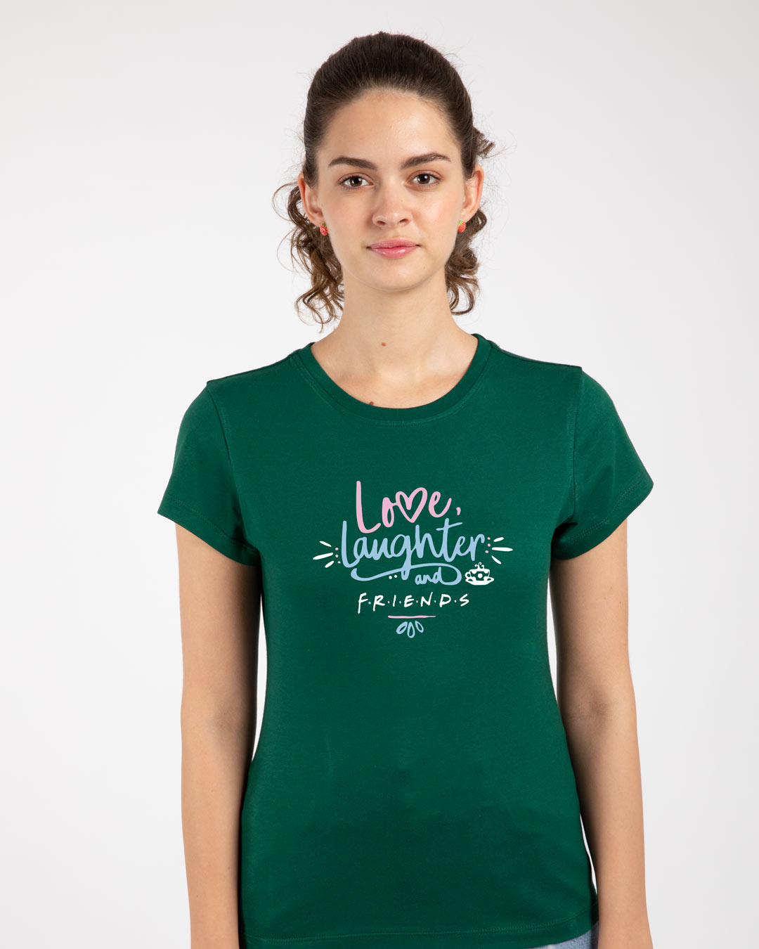 Shop Love Friends Half Sleeve Printed T-Shirt Dark Forest Green-Back
