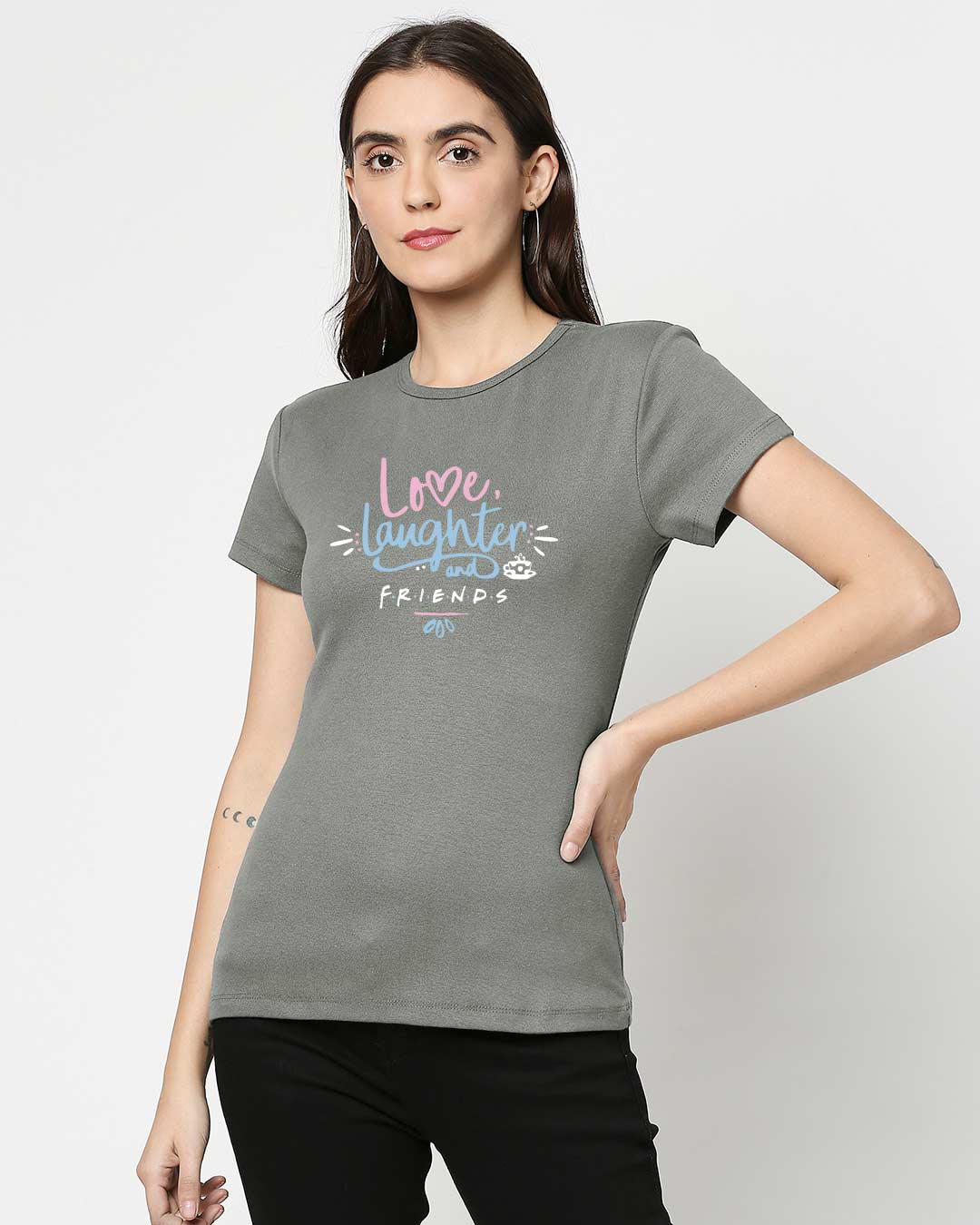 Shop Love Friends Half Sleeve Printed T-Shirt Meteor Grey-Back