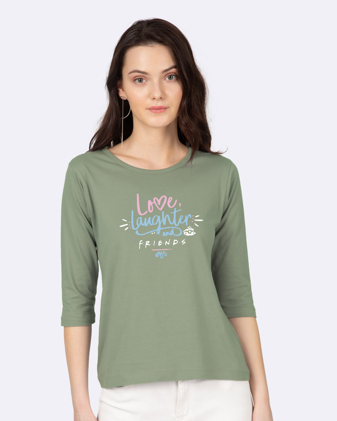 Shop Love Friends Round Neck 3/4 Sleeve T-Shirt-Back