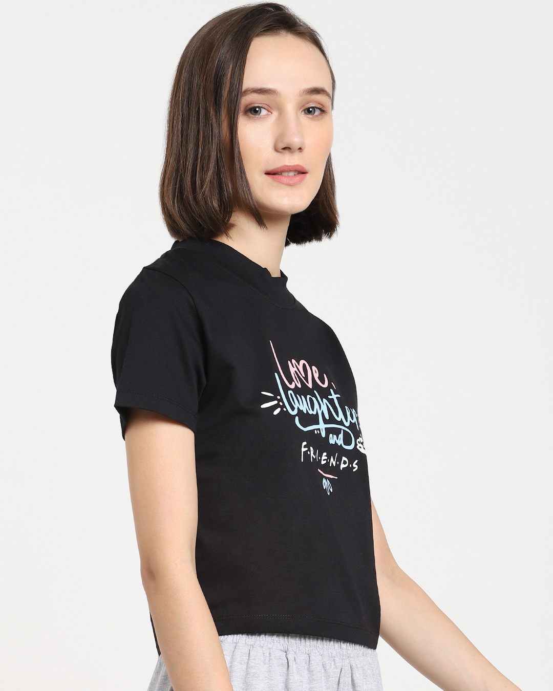 Shop Women's Black Love Laughter Typography T-shirt-Back
