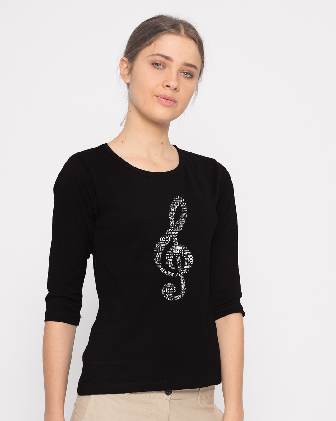 Shop Love Music Round Neck 3/4th Sleeve T-Shirt-Back
