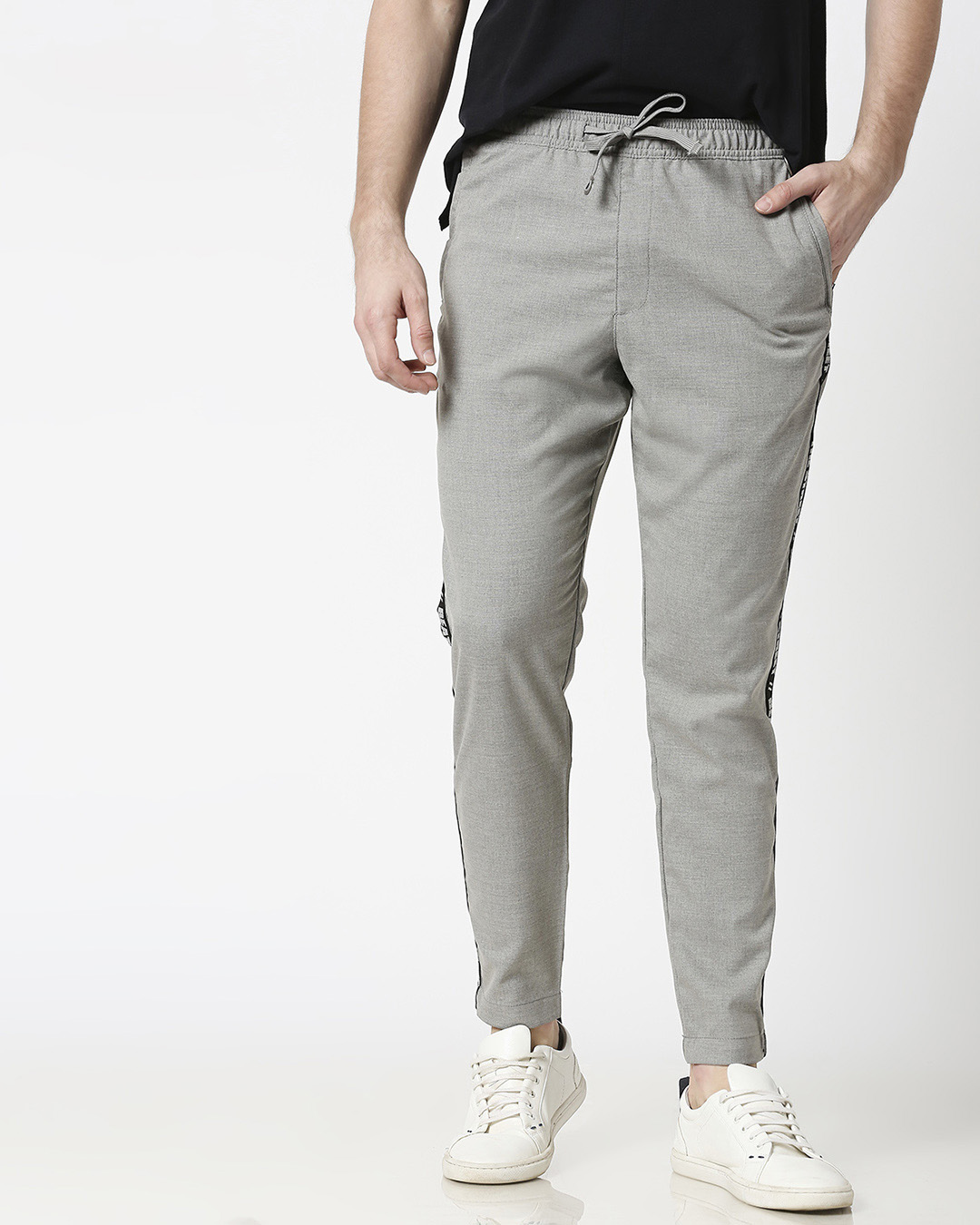 

Light Grey Men's Casual Pants Men's Casual Side Panel Joggers Pants Bewakoof.com