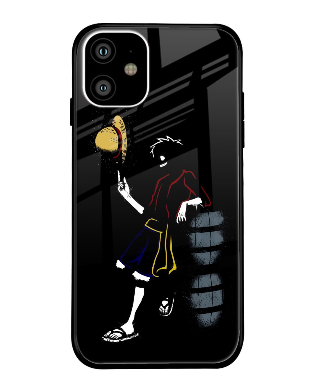 Shop Luffy Line Art Premium Glass Case for Apple iPhone 11 (Shock Proof,Scratch Resistant)-Front