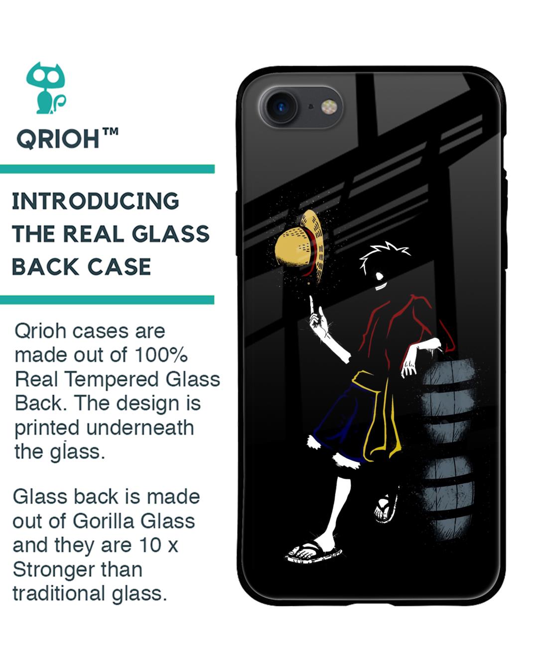 Shop Luffy Line Art Premium Glass Case for Apple iPhone SE 2020 (Shock Proof,Scratch Resistant)-Back
