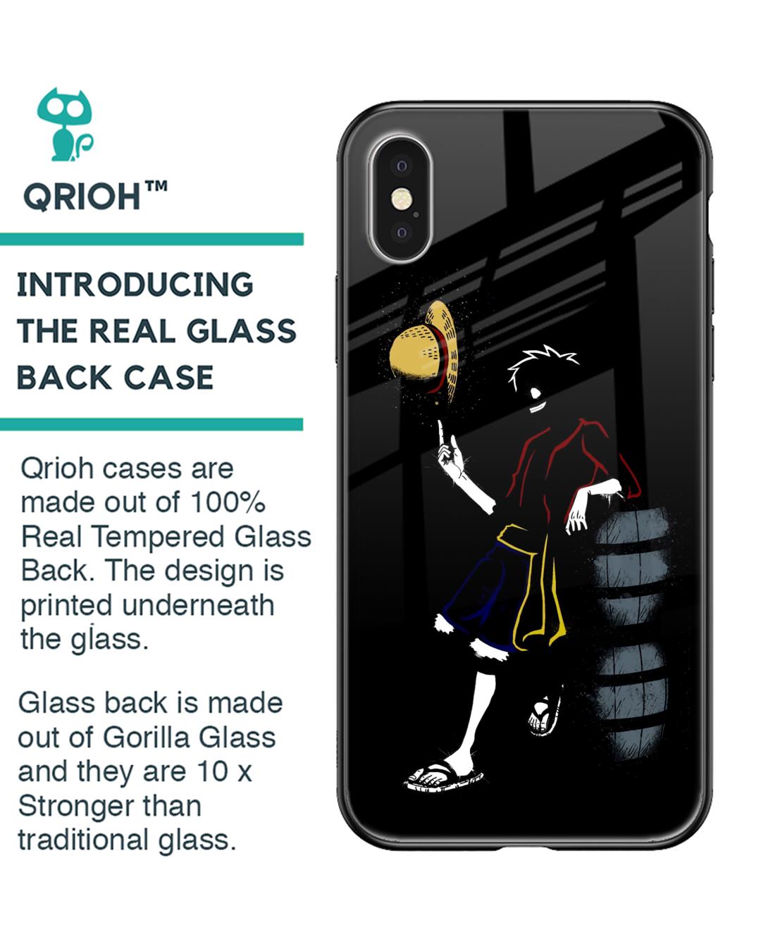 Shop Luffy Line Art Premium Glass Case for Apple iPhone X (Shock Proof,Scratch Resistant)-Back