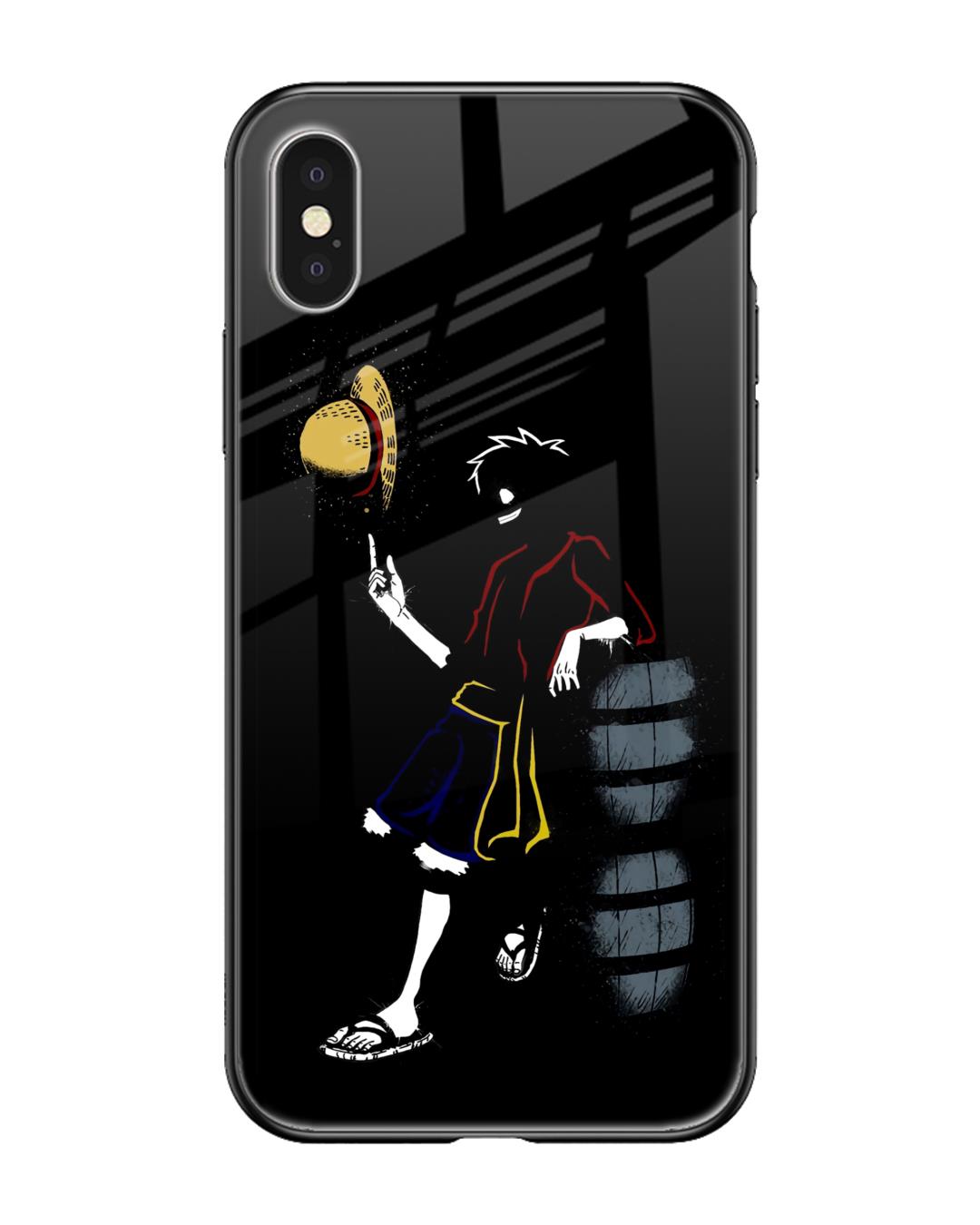 Shop Luffy Line Art Premium Glass Case for Apple iPhone XS (Shock Proof,Scratch Resistant)-Front