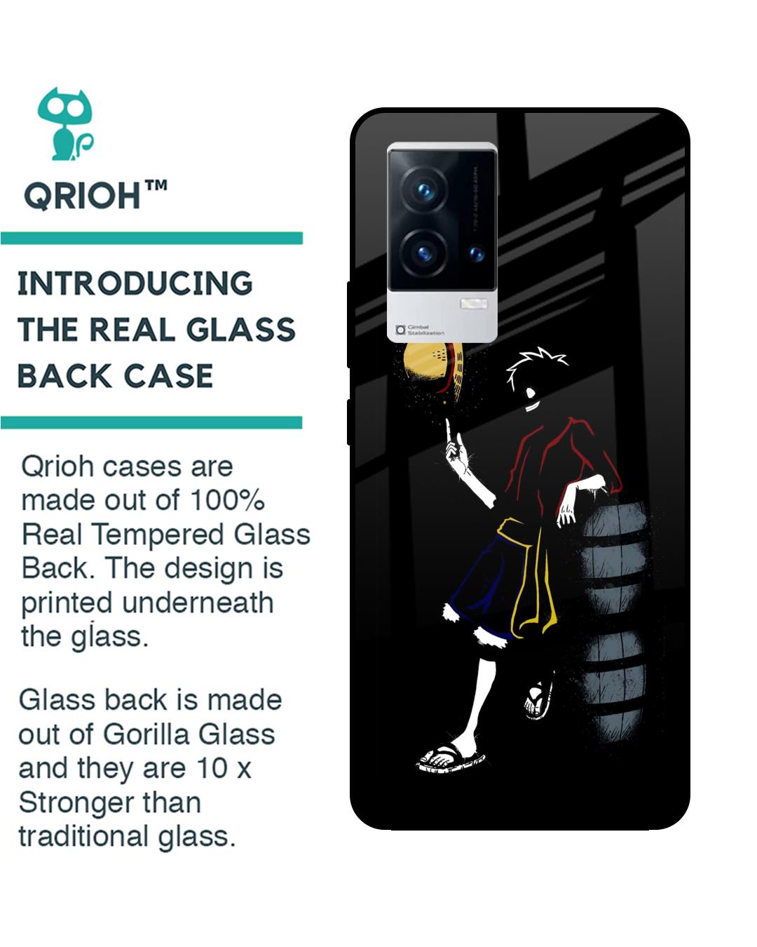 Shop Luffy Line Art Premium Glass Case for IQOO 9 5G (Shock Proof,Scratch Resistant)-Back