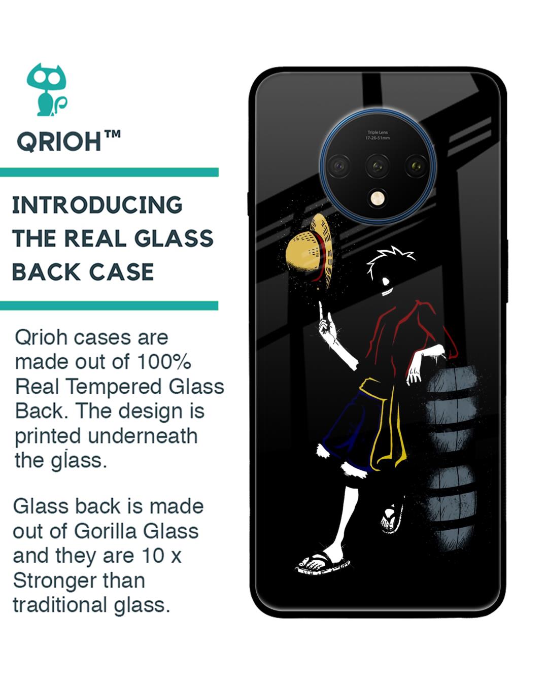 Shop Luffy Line Art Premium Glass Case for OnePlus 7T (Shock Proof,Scratch Resistant)-Back