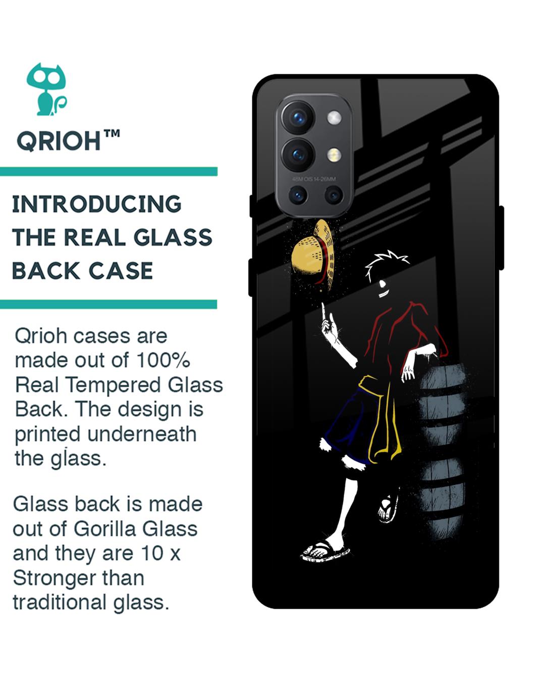 Shop Luffy Line Art Premium Glass Case for OnePlus 9R (Shock Proof,Scratch Resistant)-Back