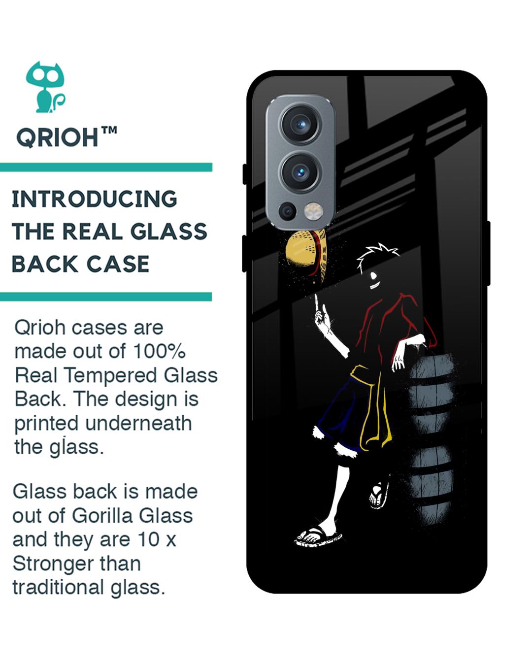 Shop Luffy Line Art Premium Glass Case for OnePlus Nord 2 5G (Shock Proof,Scratch Resistant)-Back