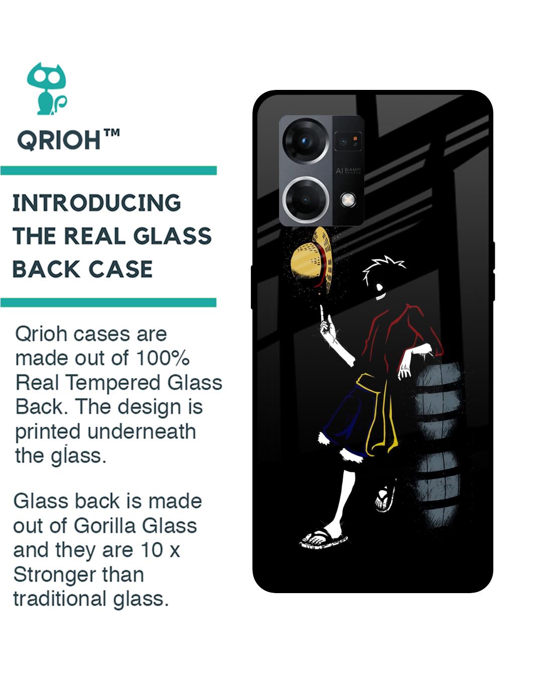 Shop Luffy Line Art Premium Glass Case for Oppo F21s Pro (Shock Proof,Scratch Resistant)-Back