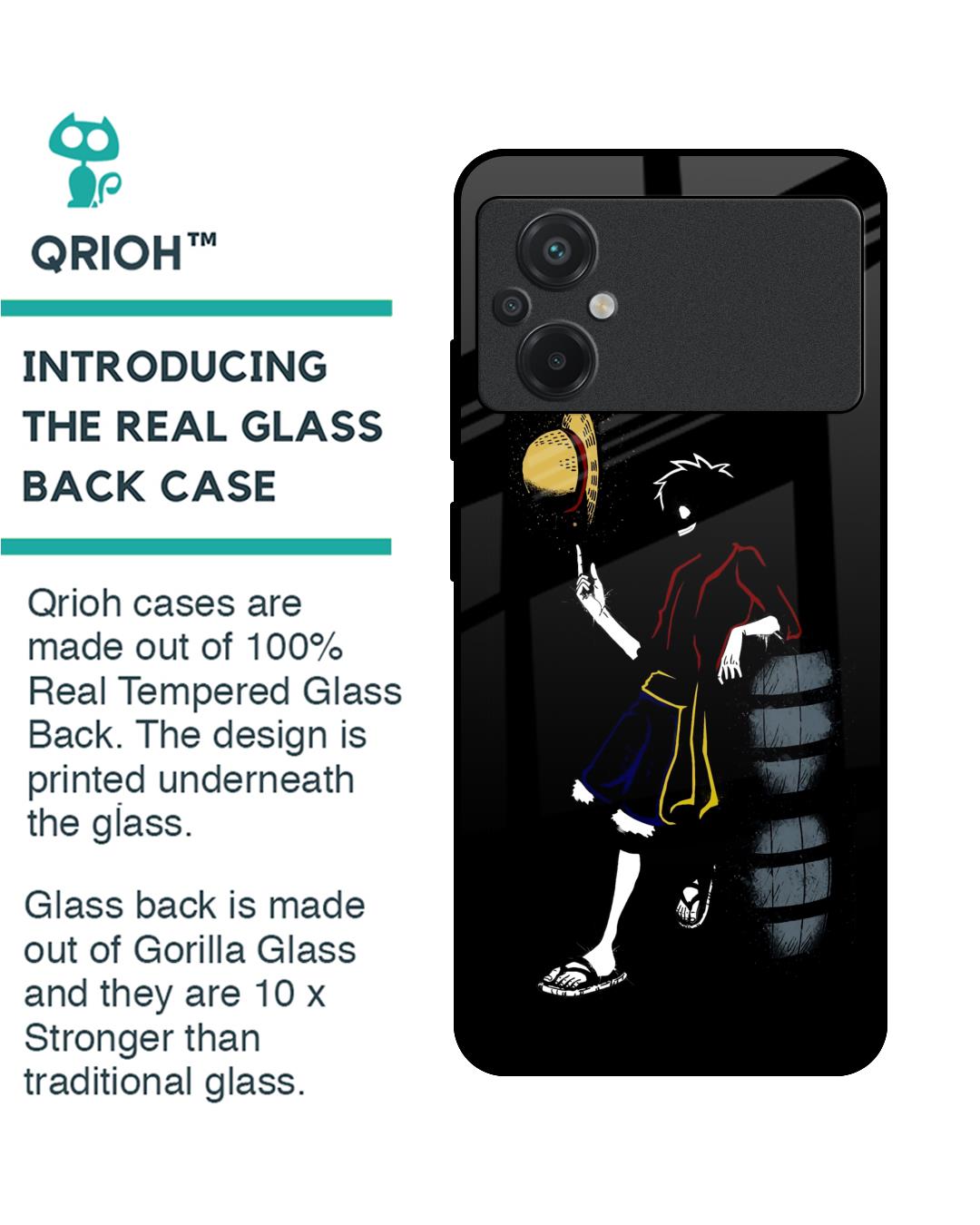 Shop Luffy Line Art Premium Glass Case for Poco M5 (Shock Proof,Scratch Resistant)-Back