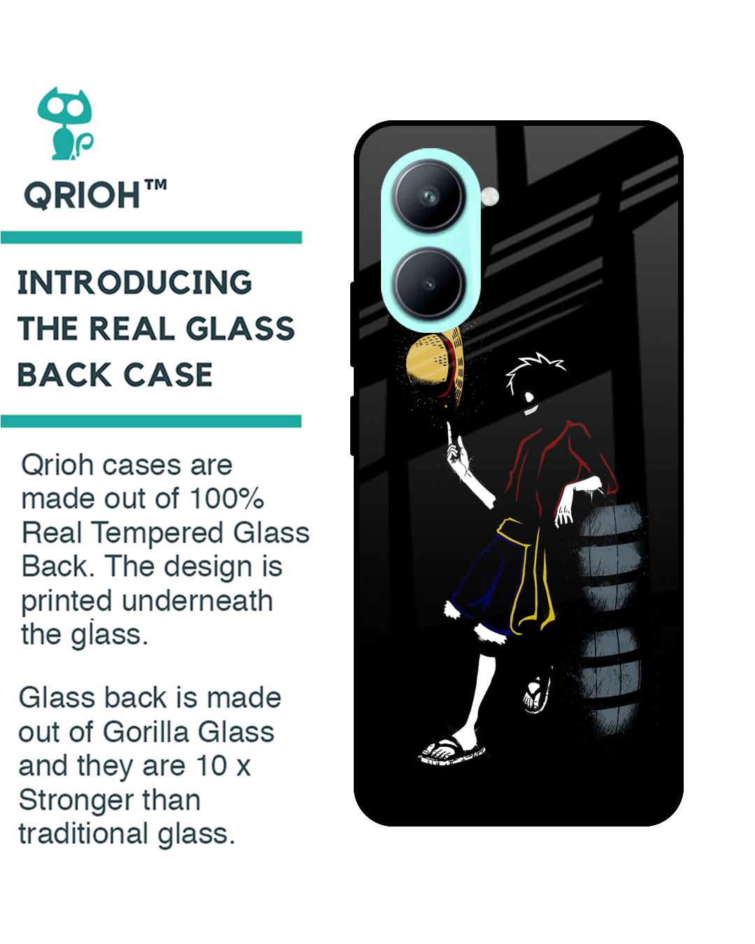 Shop Luffy Line Art Premium Glass Case for Realme C33(Shock Proof, Scratch Resistant)-Back