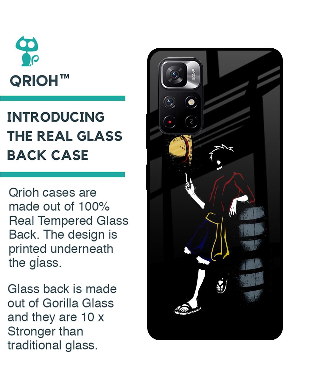 Shop Luffy Line Art Premium Glass Case for Redmi Note 11T 5G (Shock Proof,Scratch Resistant)-Back