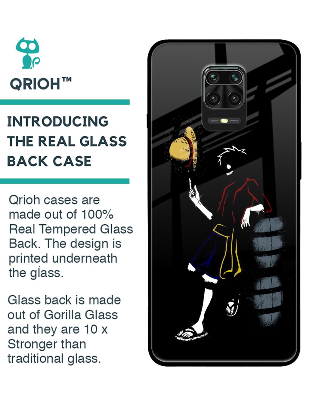 Shop Luffy Line Art Premium Glass Case for Redmi Note 9 Pro Max (Shock Proof,Scratch Resistant)-Back