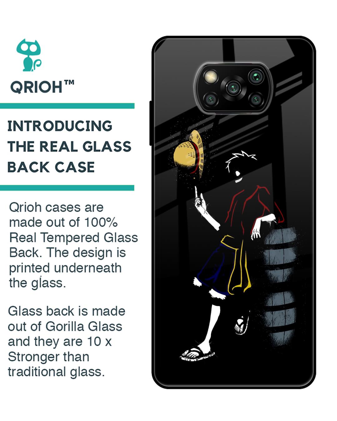 Shop Luffy Line Art Premium Glass Case for Xiaomi Poco x3 (Shock Proof, Scratch Resistant)-Back