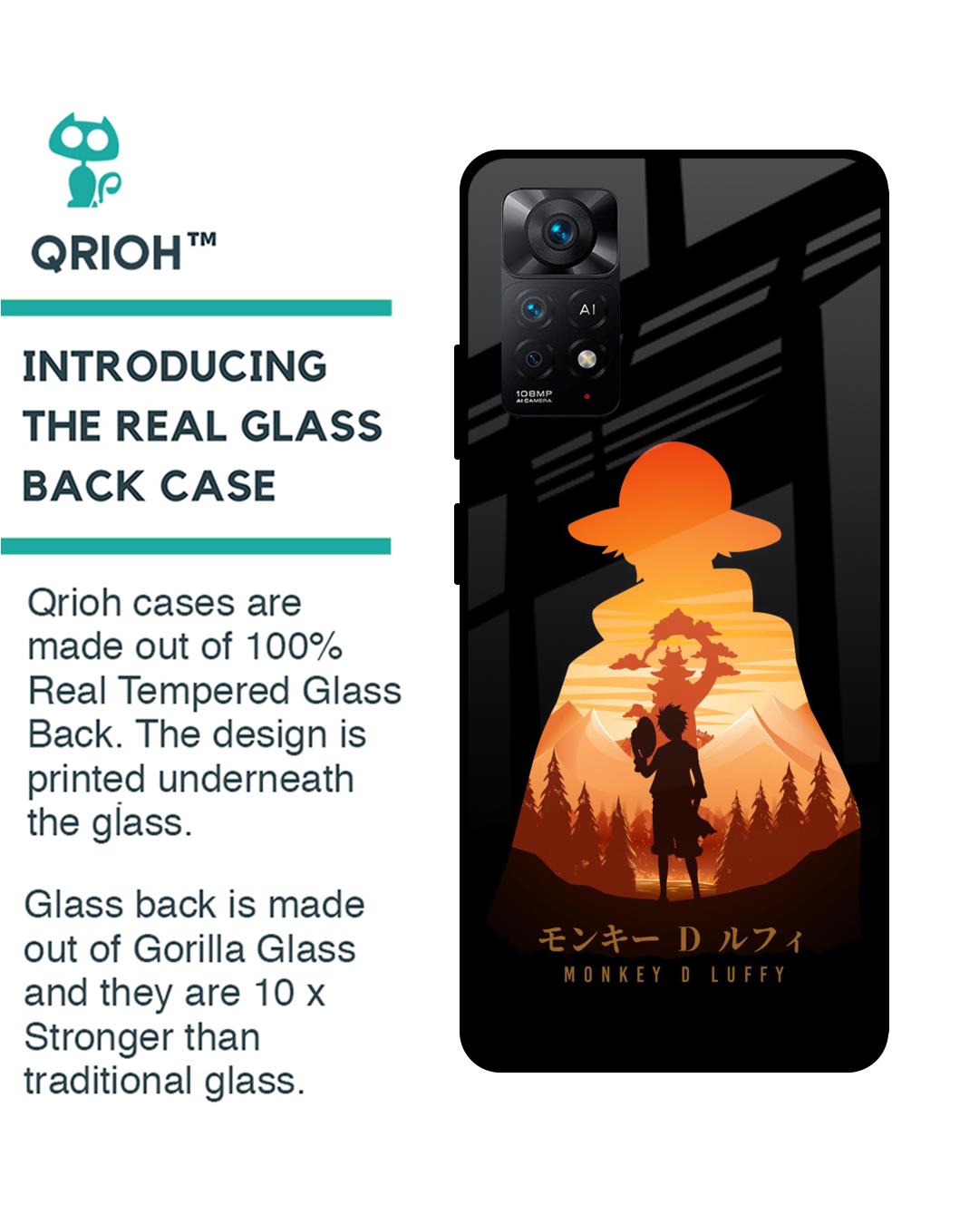 Shop Luffy One Piece Premium Glass Case for Redmi Note 11 Pro (Shock Proof,Scratch Resistant)-Back