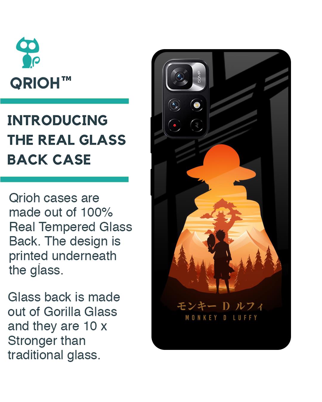 Shop Luffy One Piece Premium Glass Case for Redmi Note 11T 5G (Shock Proof,Scratch Resistant)-Back