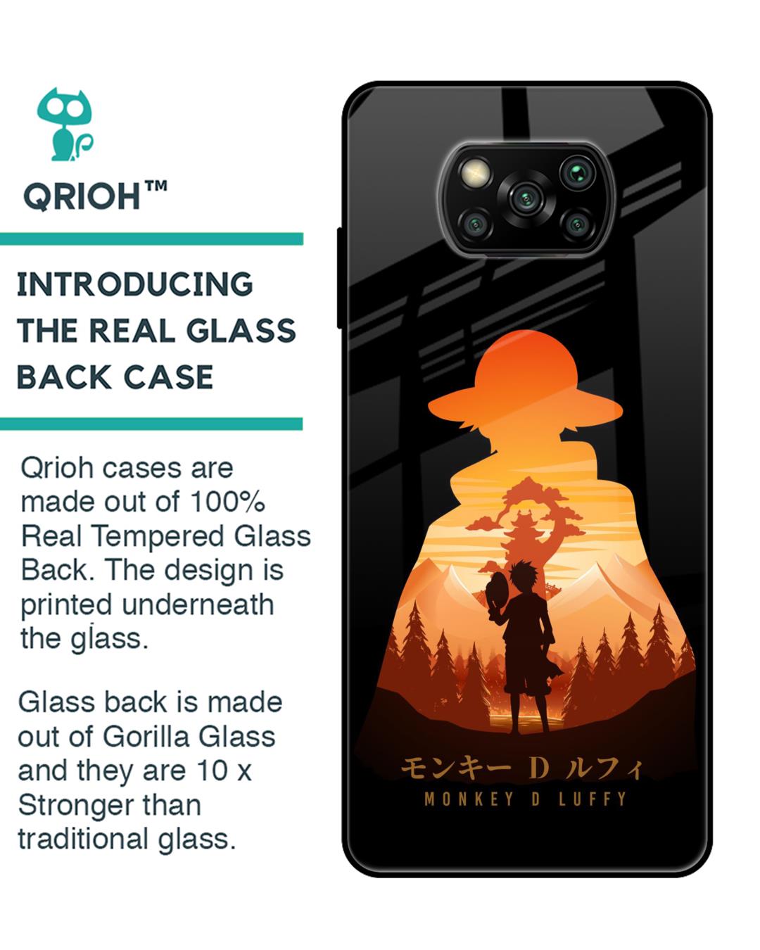 Shop Luffy One Piece Premium Glass Case for Xiaomi Poco x3 (Shock Proof, Scratch Resistant)-Back
