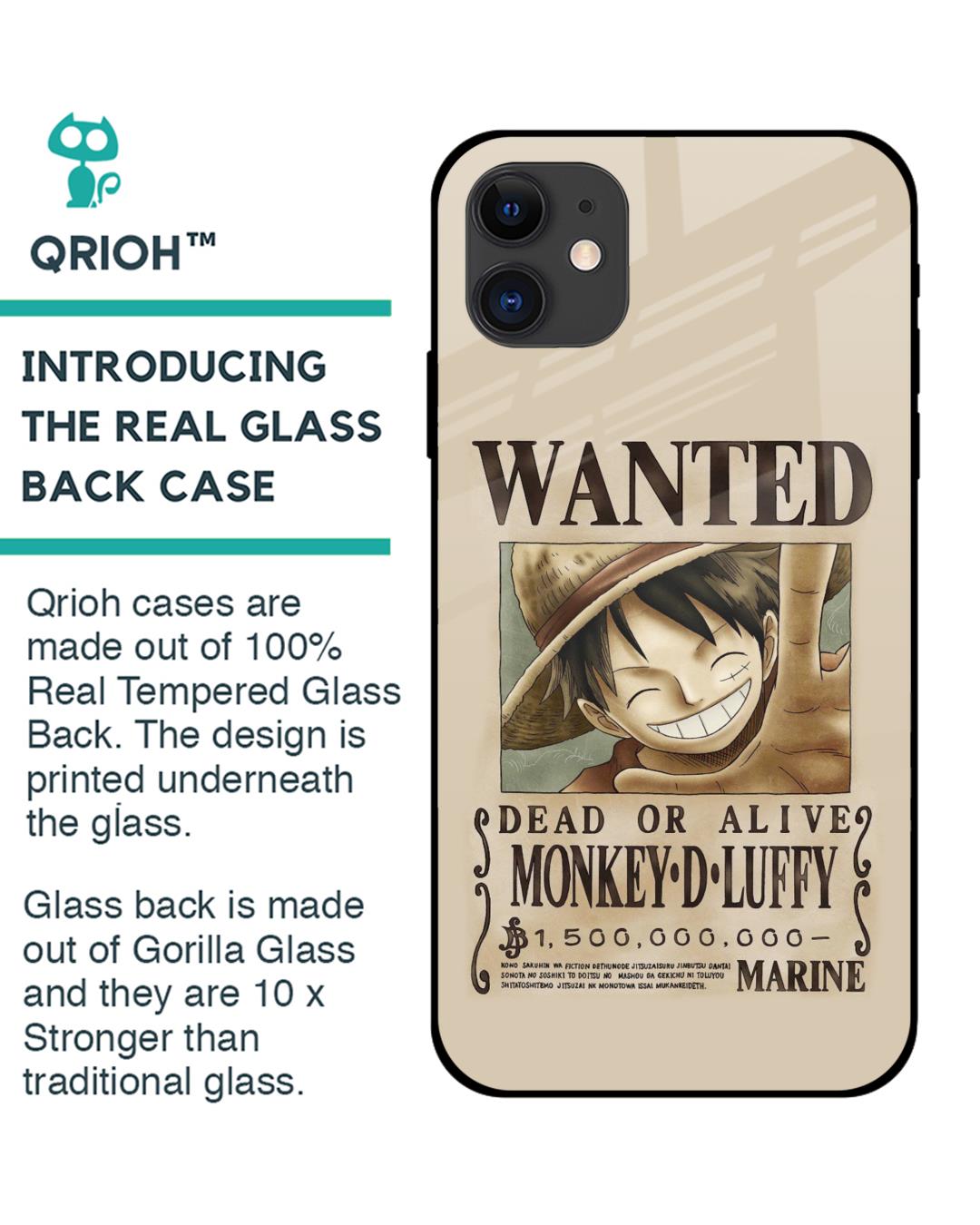 Shop Luffy Wanted Premium Glass Case for Apple iPhone 12 (Shock Proof,Scratch Resistant)-Back