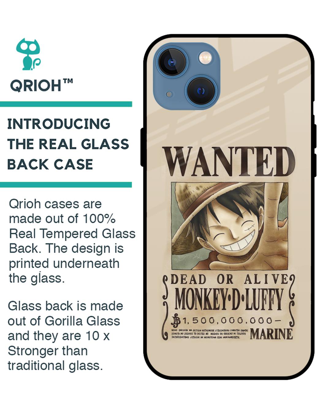 Shop Luffy Wanted Premium Glass Case for Apple iPhone 13 (Shock Proof,Scratch Resistant)-Back