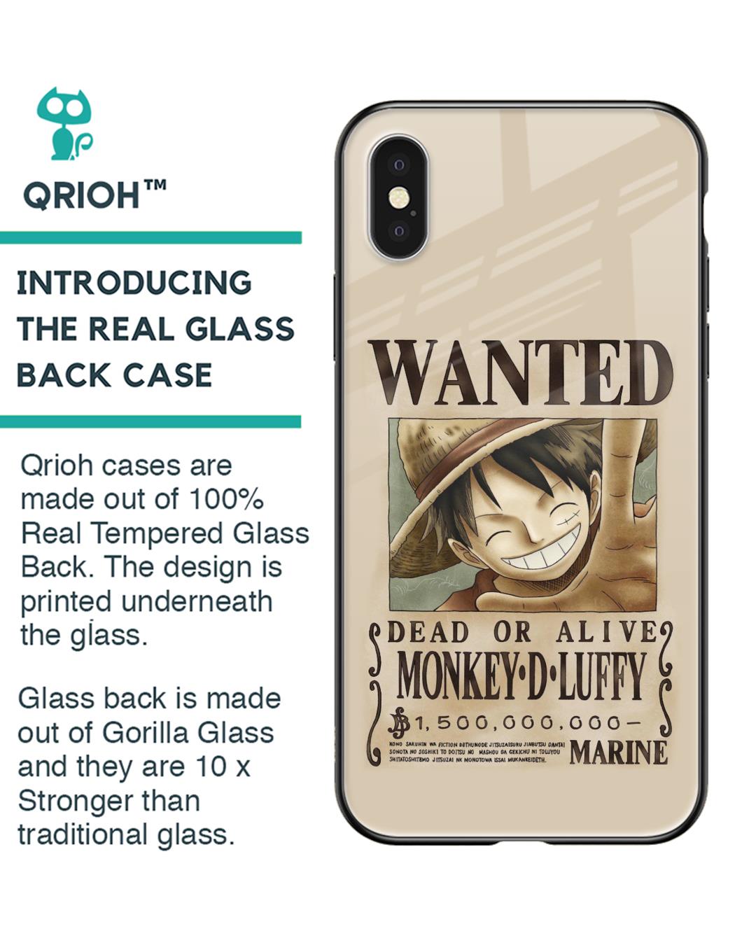 Shop Luffy Wanted Premium Glass Case for Apple iPhone X (Shock Proof,Scratch Resistant)-Back