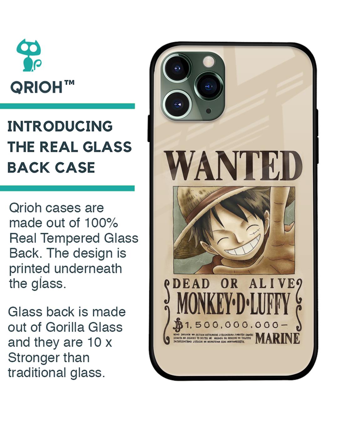 Shop Luffy Wanted  Premium Glass Case for iPhone 11 Pro Max (Shock Proof, Scratch Resistant)-Back