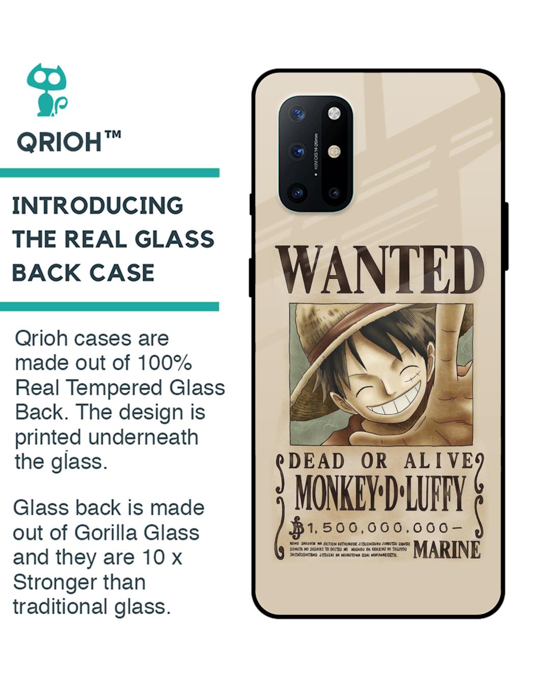 Shop Luffy Wanted Premium Glass Case for OnePlus 8T (Shock Proof,Scratch Resistant)-Back