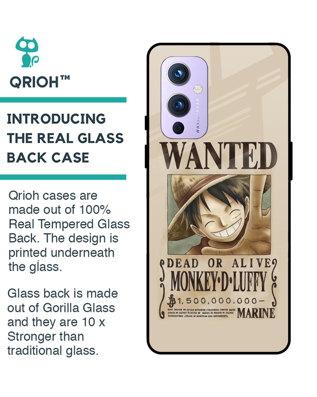 Shop Luffy Wanted Premium Glass Case for OnePlus 9 (Shock Proof,Scratch Resistant)-Back