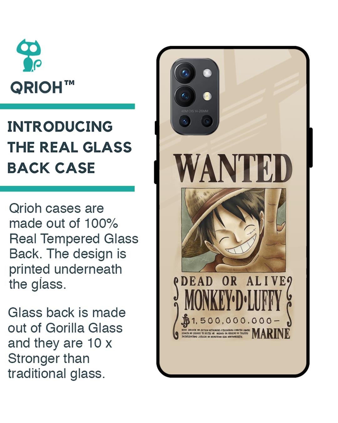 Shop Luffy Wanted Premium Glass Case for OnePlus 9R (Shock Proof,Scratch Resistant)-Back