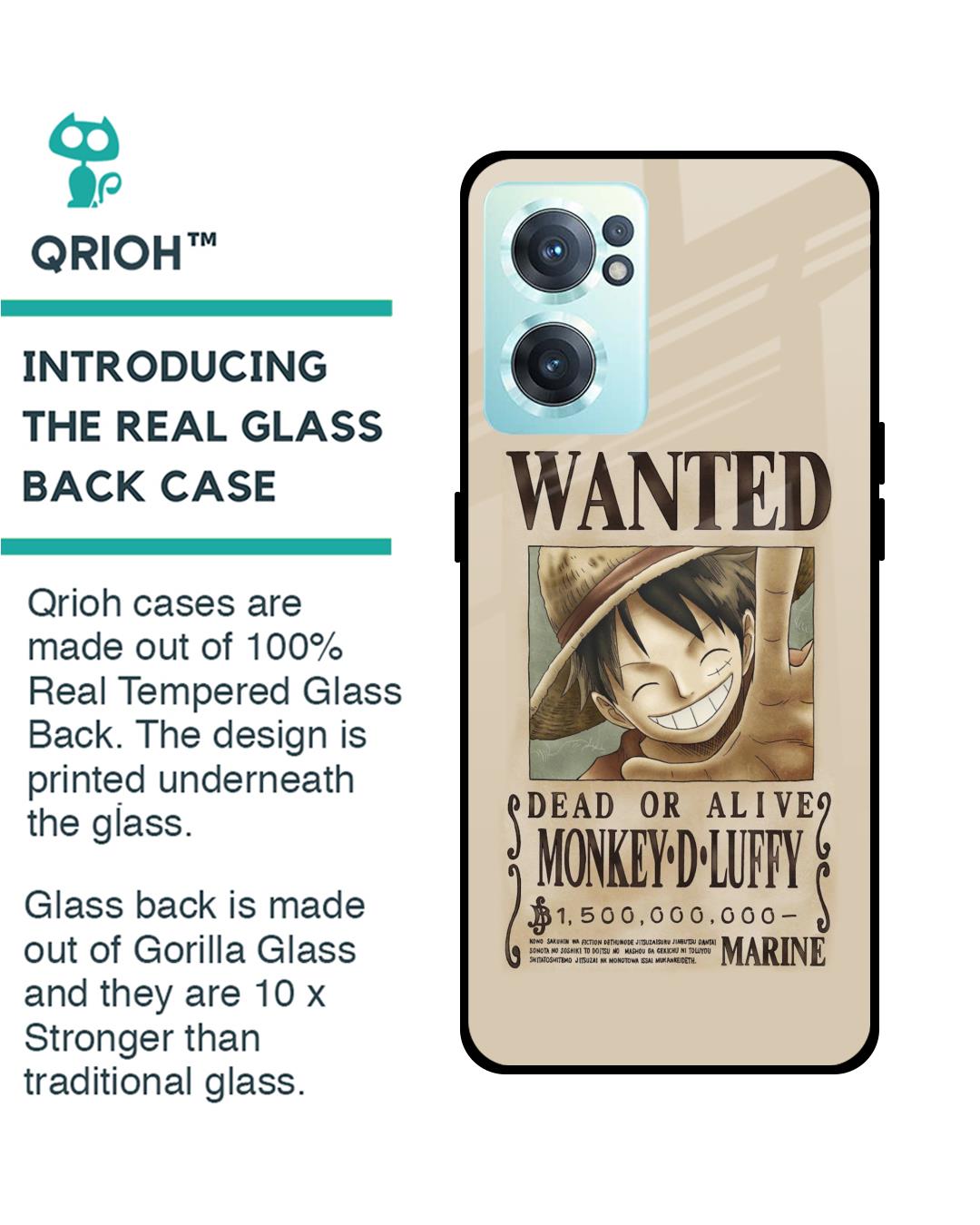 Shop Luffy Wanted Premium Glass Case for OnePlus Nord CE 2 5G (Shock Proof,Scratch Resistant)-Back